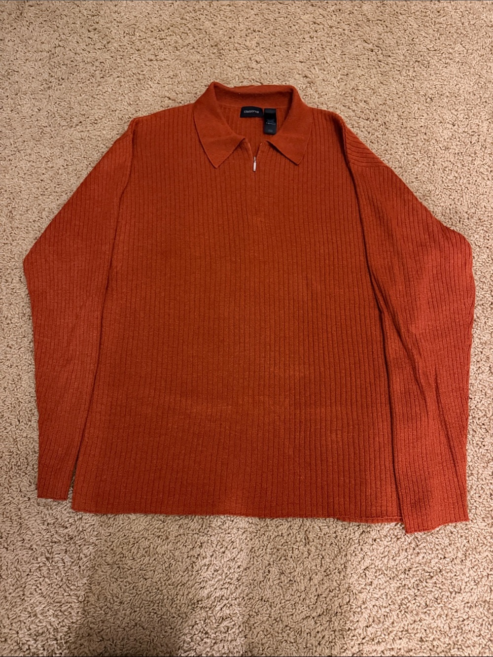 Claiborne Men's Ribbed Half-Zip with Collar Sweater - Rust Orange XXL